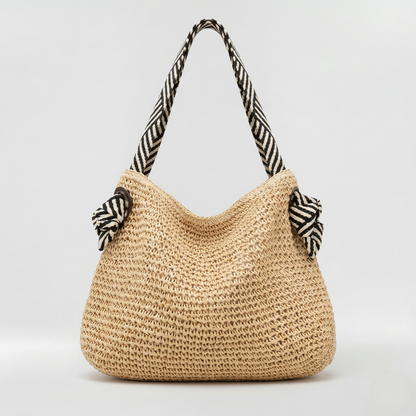 Bolso de Mano Mujer de Paja Entretejida Asas Hombro Nudos