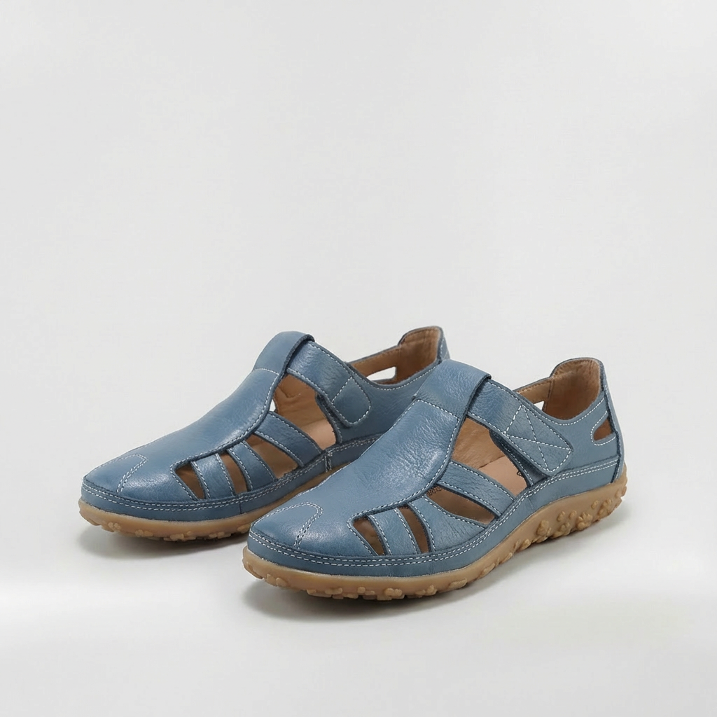 Sandalias Cerradas Mujer de Cuero con Tiras Suela Confortable