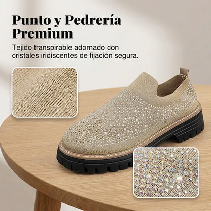 Mocasines Mujer sin Cordones con Pedrería Brillante