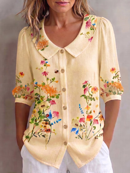 Blusa mujer lino algodón cuello peter pan estilo vintage - Mavetta