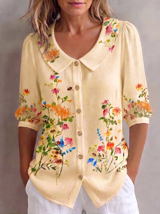 Blusa mujer lino algodón cuello peter pan estilo vintage - Mavetta