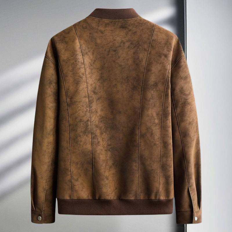 Chaqueta Bomber Hombre de Ante Corte Entallado Puños Ribeteados