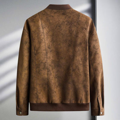 Chaqueta Bomber Hombre de Ante Corte Entallado Puños Ribeteados