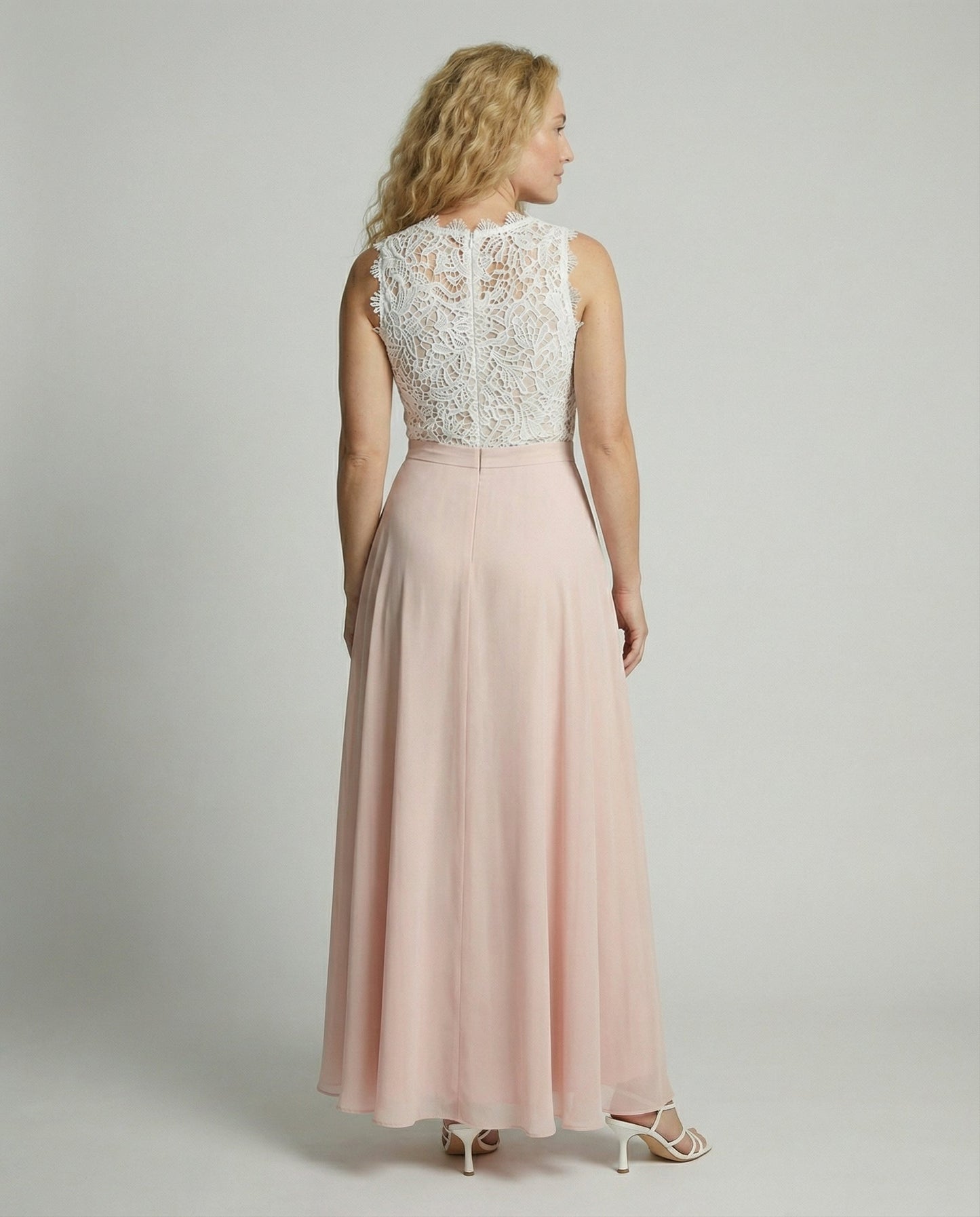 Vestido maxi mujer de encaje y falda evasé formal