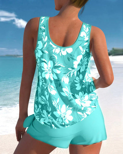 Conjunto Tankini Mujer Sin Mangas y Pantalones Cortos Playa