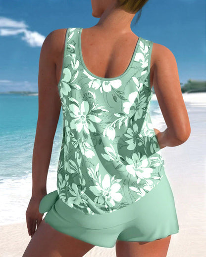 Conjunto Tankini Mujer Sin Mangas y Pantalones Cortos Playa