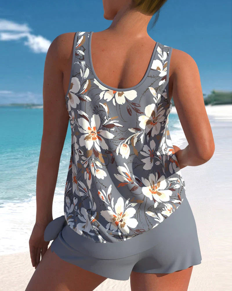 Conjunto Tankini Mujer Sin Mangas y Pantalones Cortos Playa