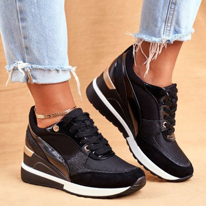 Zapatillas Plataforma Mujer Material Brillante con Cordones