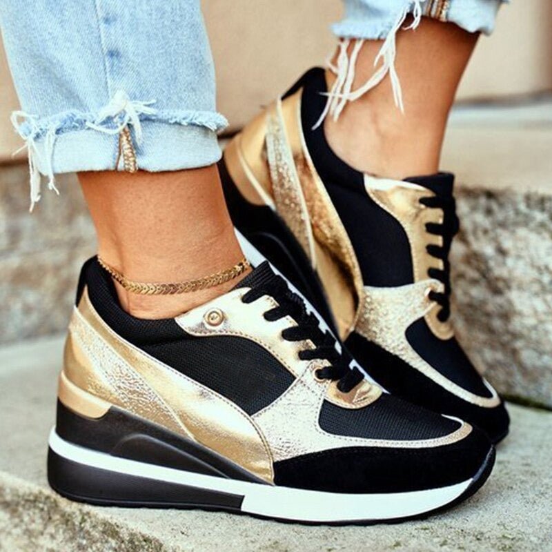 Zapatillas Plataforma Mujer Material Brillante con Cordones - Mavetta