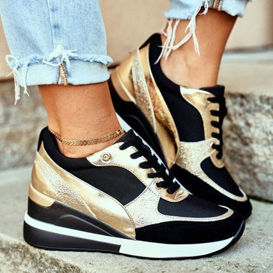 Zapatillas Plataforma Mujer Material Brillante con Cordones - Mavetta