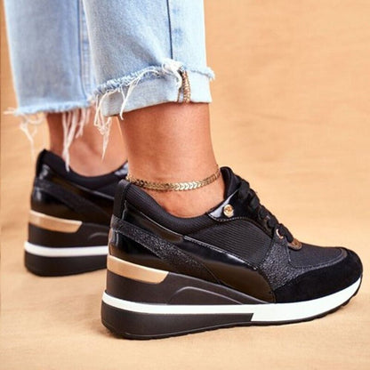 Zapatillas Plataforma Mujer Material Brillante con Cordones