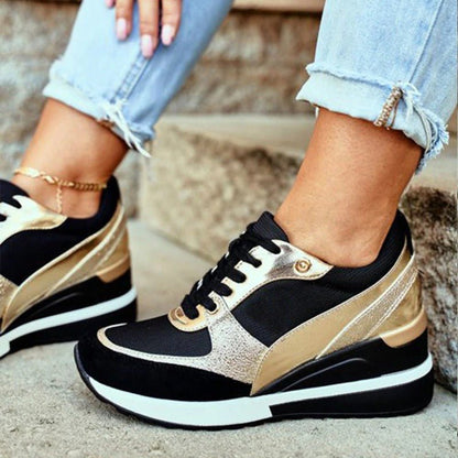 Zapatillas Plataforma Mujer Material Brillante con Cordones