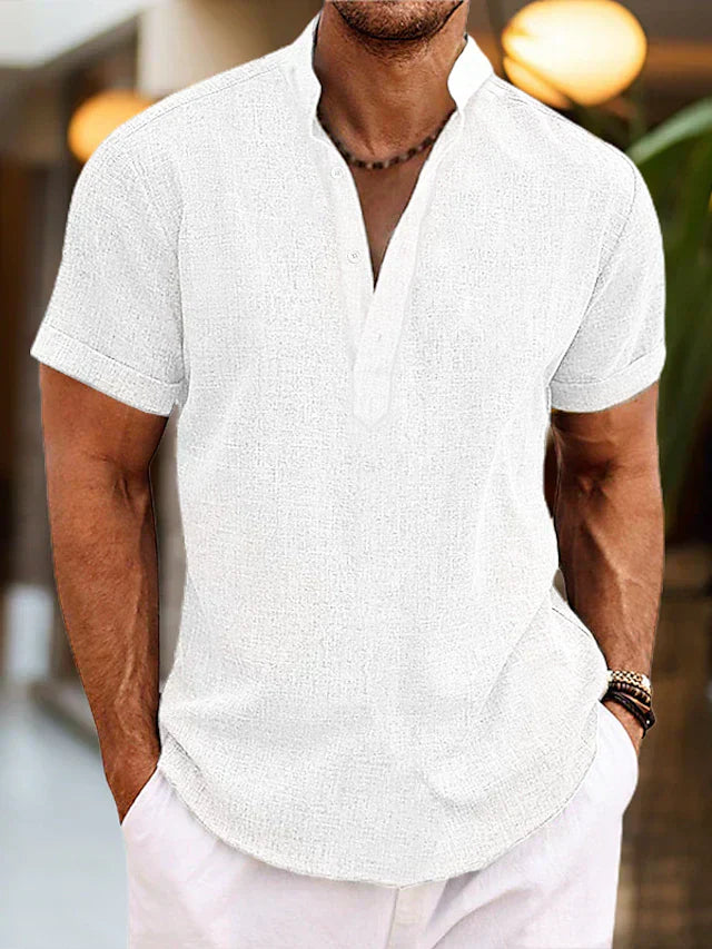 Camiseta hombre manga corta cuello henley diseño casual