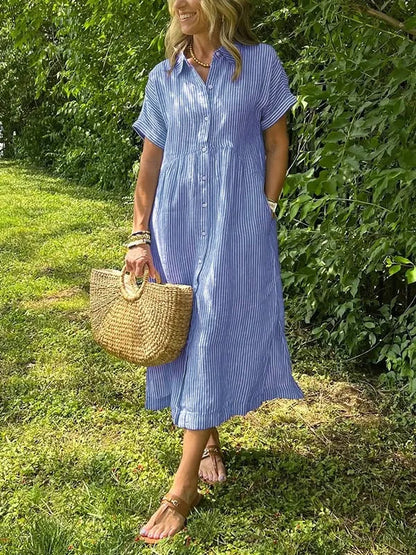 Vestido camisero mujer de rayas corte relajado bolsillos laterales
