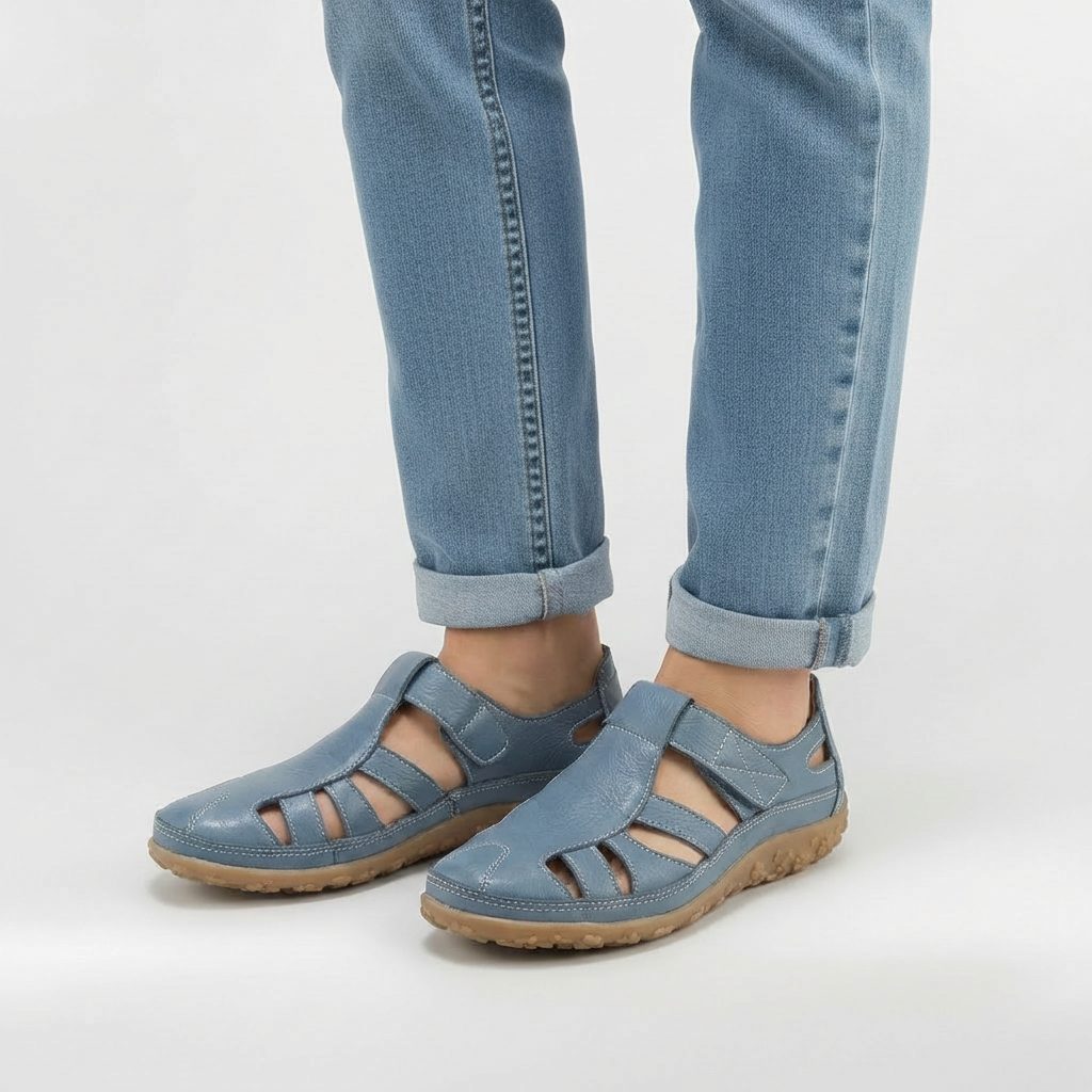 Sandalias Cerradas Mujer de Cuero con Tiras Suela Confortable