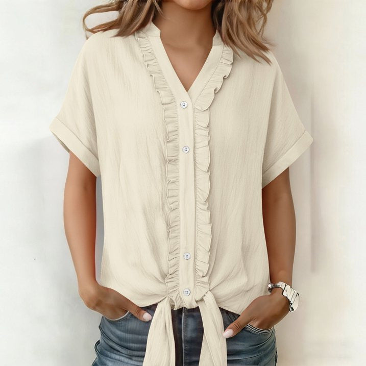 Blusa Mujer Algodón Cuello en V Corte Casual