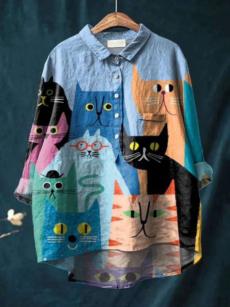 Camisa oversize hombre de algodón estampado artístico perros