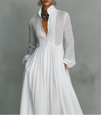 Vestido largo mujer Patchwork Cuello alto Mangas largas