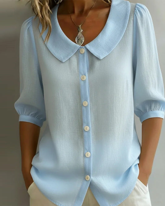 Camisa mujer de algodón cuello peter pan manga fluida - Mavetta