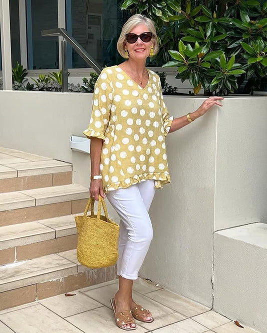 Blusa Mujer de Manga Larga Escote en V Ajuste Suelto - Mavetta
