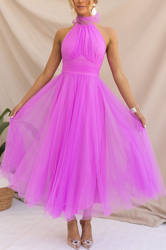 Vestido midi mujer Escote halter Falda voluminosa - Mavetta