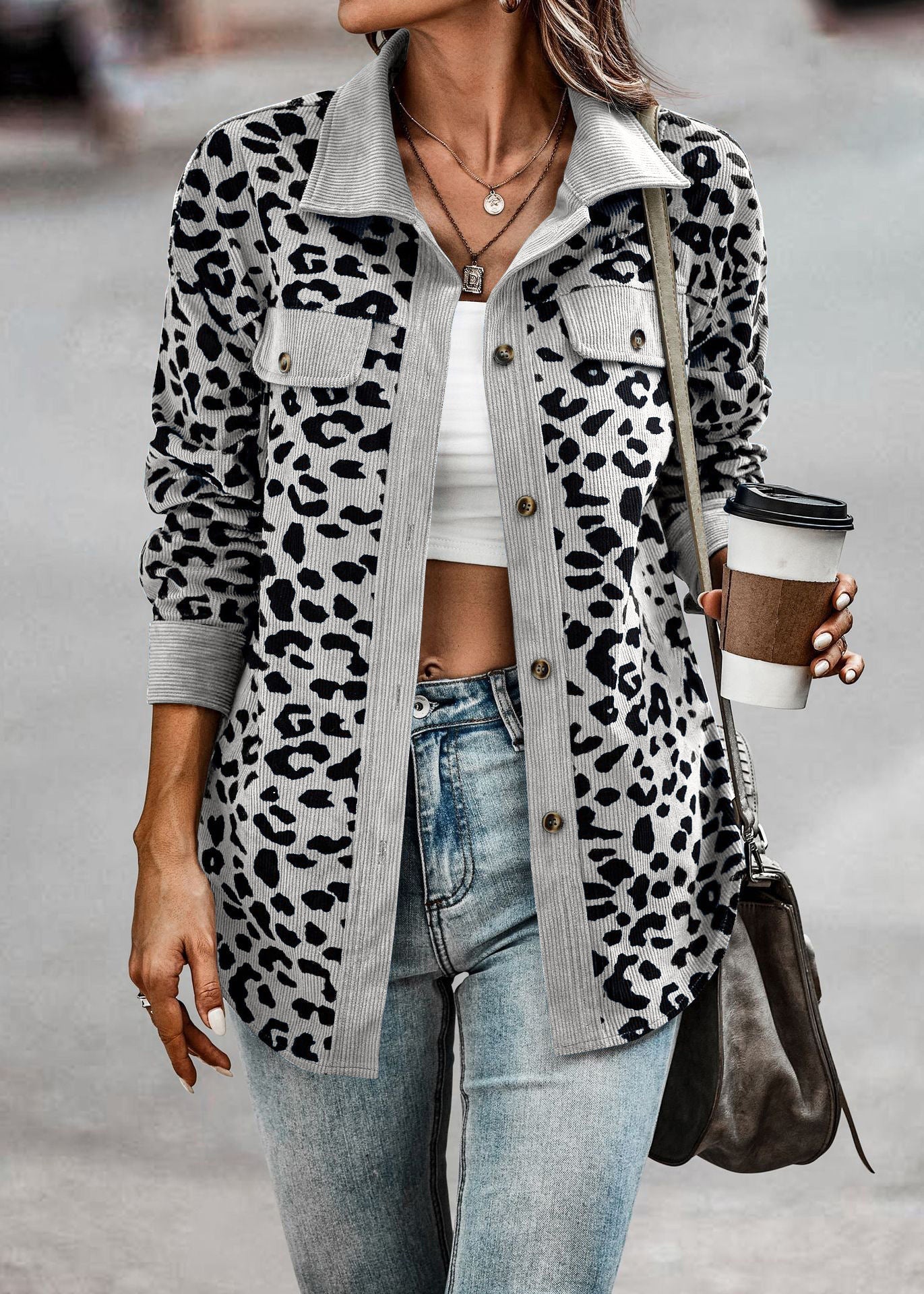 Abrigo Mujer Estampado Animal Corte Recto