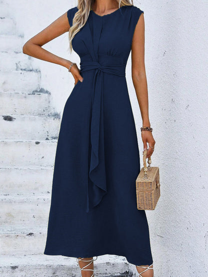 Vestido Mujer Elegante Sin Mangas Cintura Ajustable