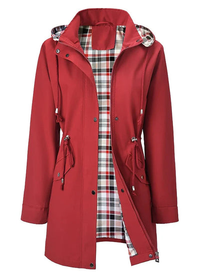 Chaqueta impermeable mujer con forro de cuadros ajustada