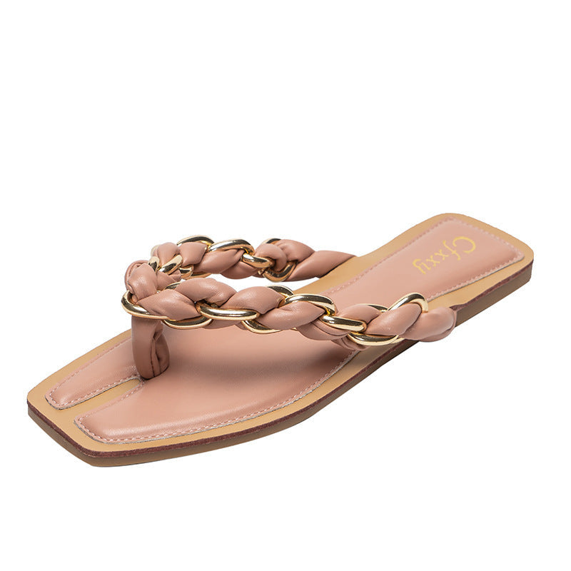 Sandalias Planas Mujer con Cadenas Detalle Exterior Verano Playa