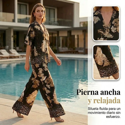 Conjunto Mujer Estampado con Pantalón Fluido