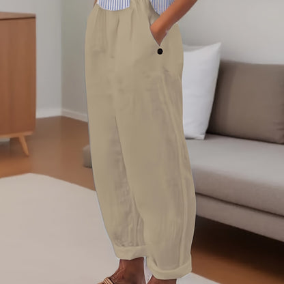 Pantalón Mujer de Lino Talle Alto Corte Relajado