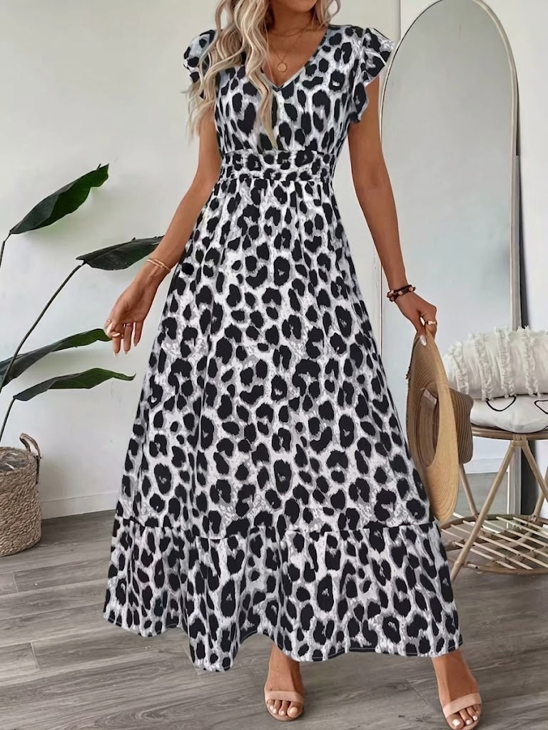 Vestido maxi mujer con escote en V y estampado barroco