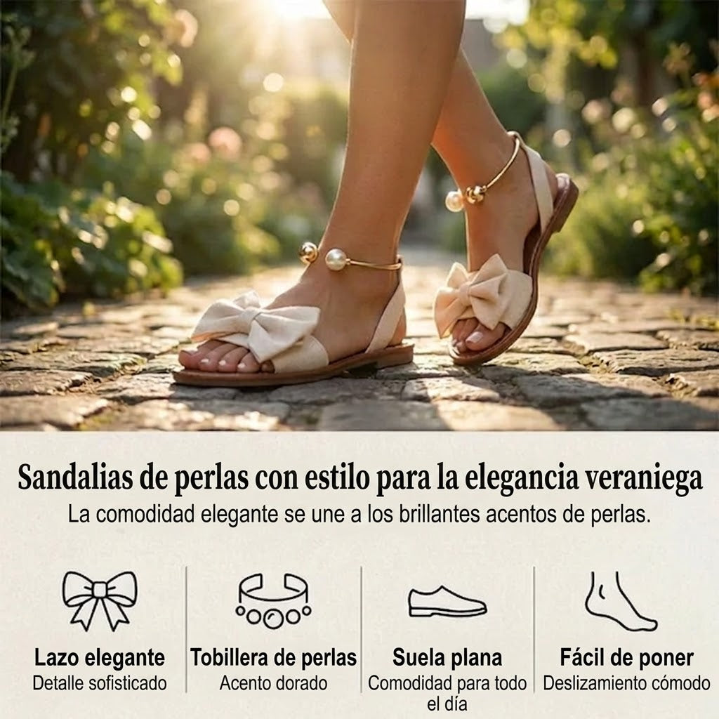 Sandalias Mujer de Tiras con Detalle de Perla Elegantes - Mavetta