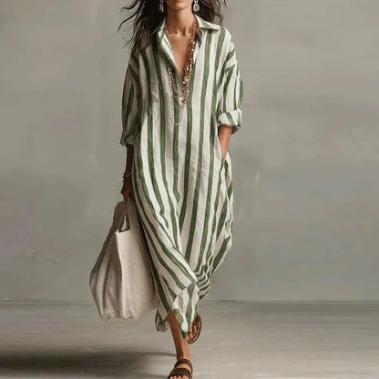 Vestido camisero largo mujer de rayas fluido - Mavetta