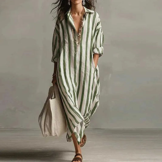 Vestido camisero largo mujer de rayas fluido - Mavetta