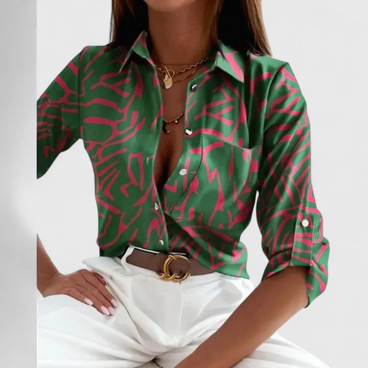 Blusa Mujer Estampado Geométrico Manga Larga