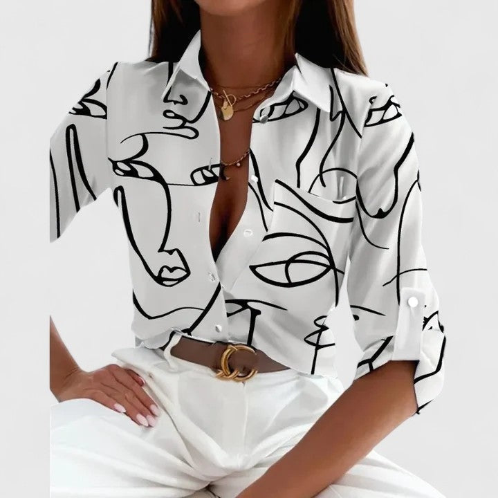 Blusa Mujer Estampado Geométrico Manga Larga