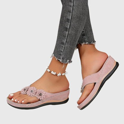 Chanclas Mujer Cuña Baja Flores Decorativas