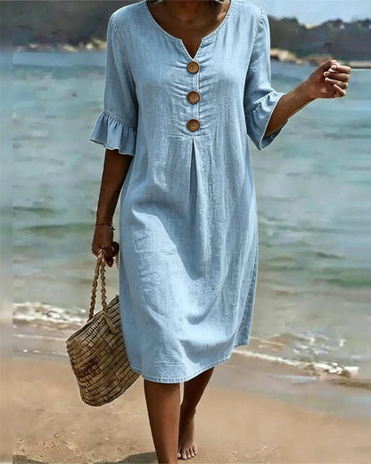 Vestido Mujer Denim Corte Fluido Manga Acampanada