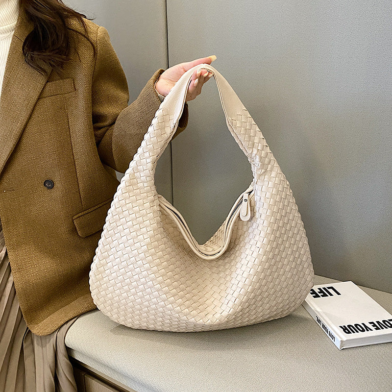 Bolso de hombro mujer de cuero sintético trenzado media luna