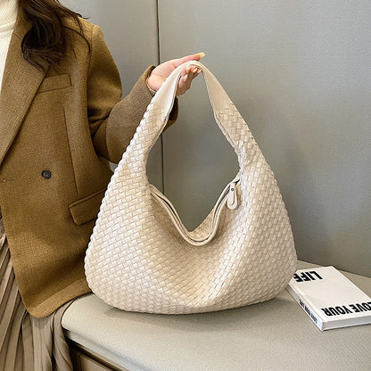 Bolso de hombro mujer de cuero sintético trenzado media luna