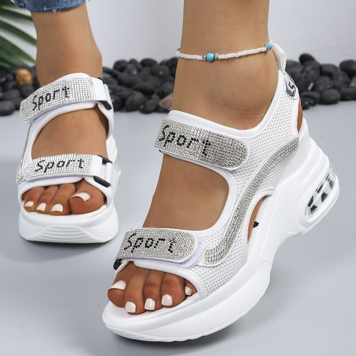 Sandalias mujer plataforma strass velcro suela aire deportivas casual