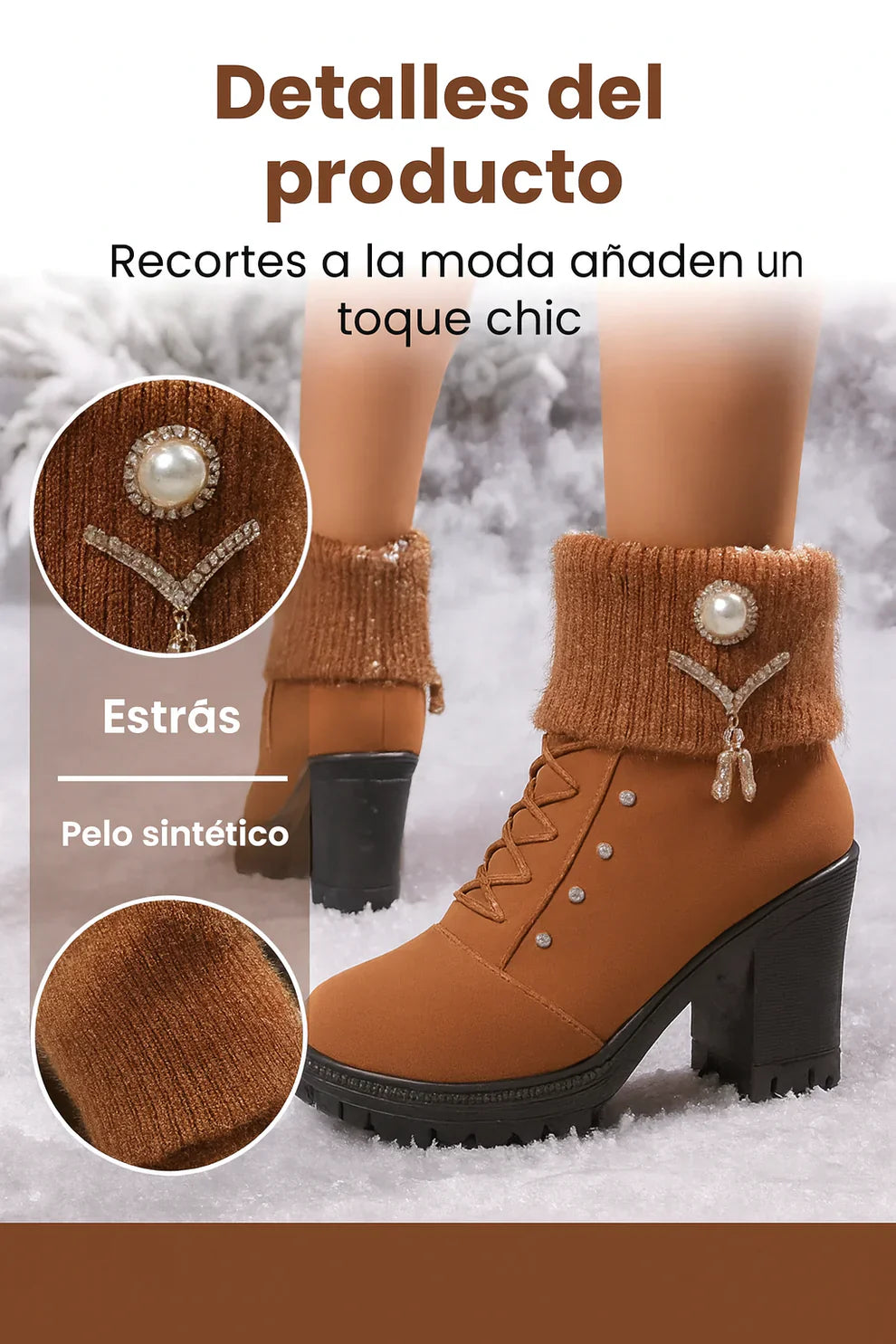 Botas Mujer Tacón Grueso Forro Cálido