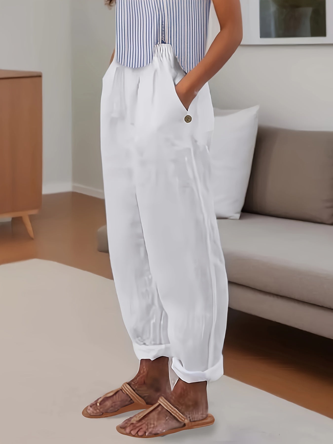 Pantalón Mujer de Lino Talle Alto Corte Relajado - Mavetta