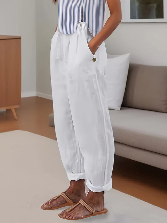 Pantalón Mujer de Lino Talle Alto Corte Relajado - Mavetta
