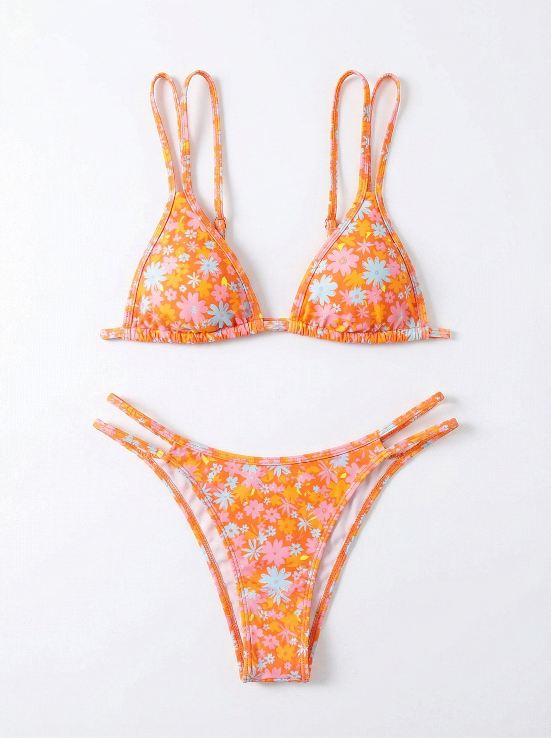 Bikini Mujer Estampado Flores Tirantes Dobles Triángulo - Mavetta