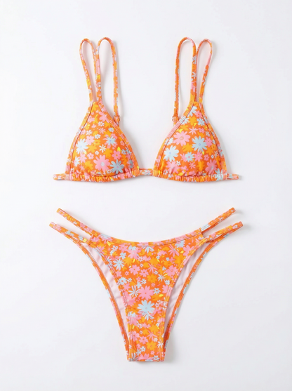 Bikini Mujer Estampado Flores Tirantes Dobles Triángulo - Mavetta
