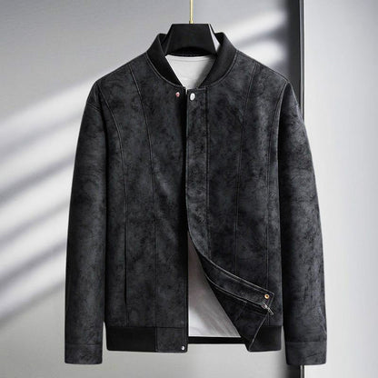 Chaqueta Bomber Hombre de Ante Corte Entallado Puños Ribeteados