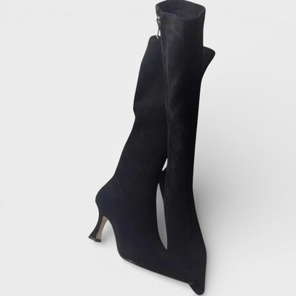 Botas Altas De Gamuza Con Tacón