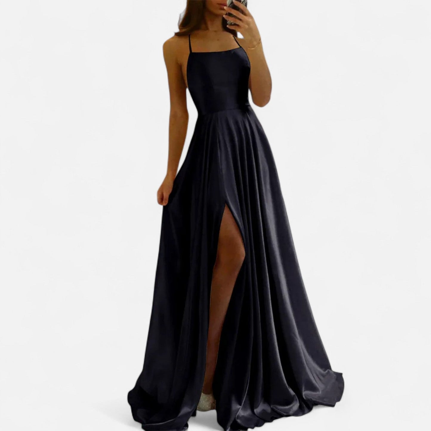 Vestido maxi mujer con tirantes y abertura elegante